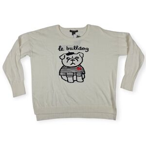 FRENCH CONNECTION- Le French BullDog Crew NK Jumper Women's Size Large White NWT